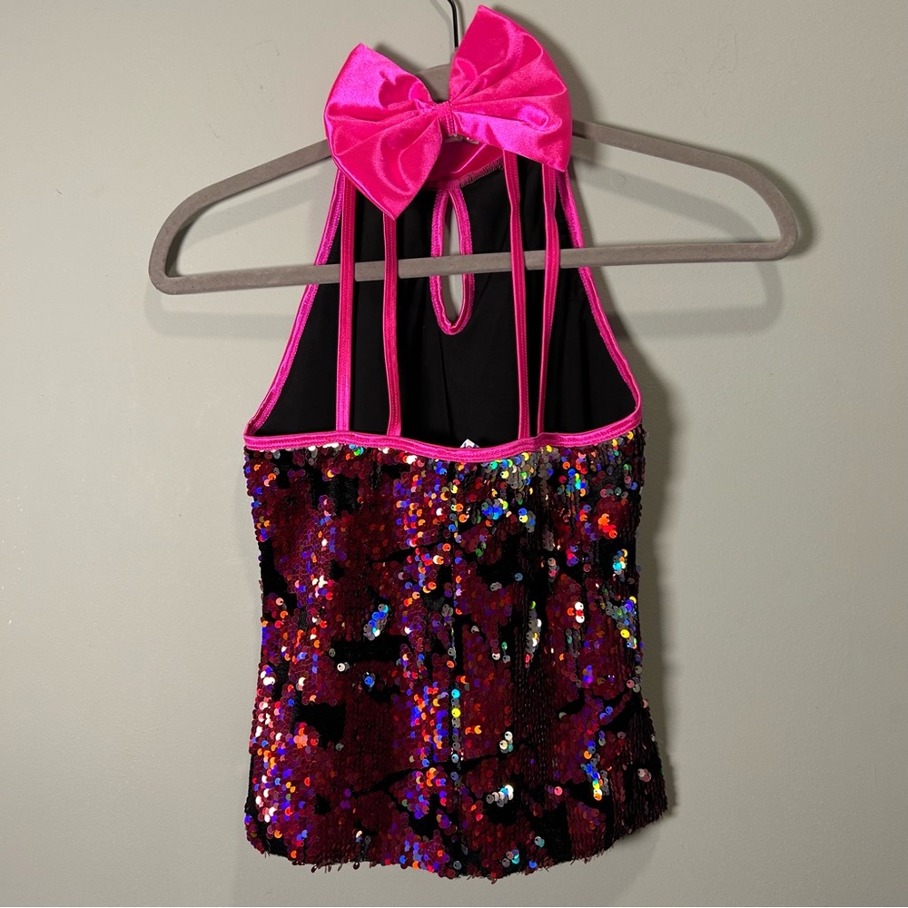 A Wish Come True Girl’s Dance Recital 2 Pc Costume Pink Black Sequins with Bonus - Picture 9 of 16